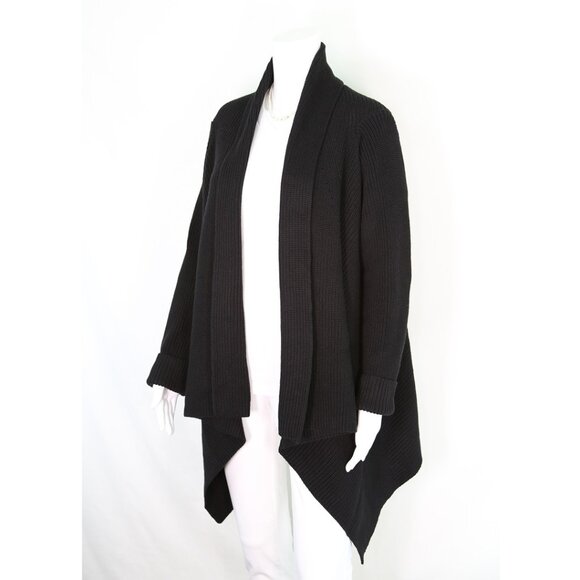 NWT Lauren Ralph Lauren Shawl Cardigan Black Cotton S/M Open Front MSRP $155